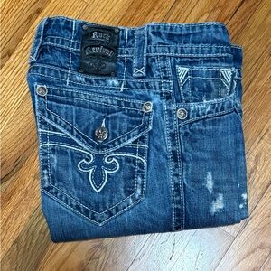 Rock Revival Men's Kurt Straight Cut Jeans 32x32 Medium Distressed Blue Denim